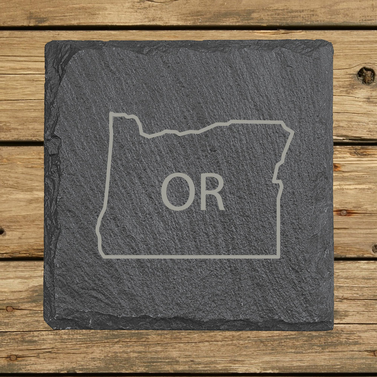 Oregon Slate Coaster Set – Engraved Natural Stone (Set of 4)