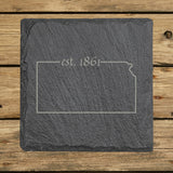 Kansas Slate Coaster Set – Engraved Natural Stone (Set of 4)