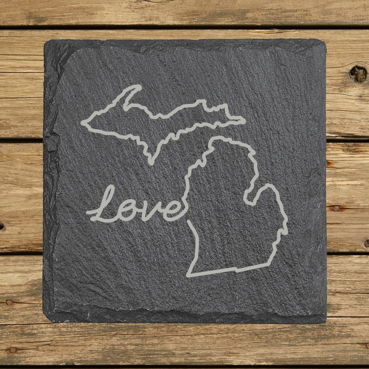 Michigan Slate Coaster Set – Engraved Natural Stone (Set of 4)