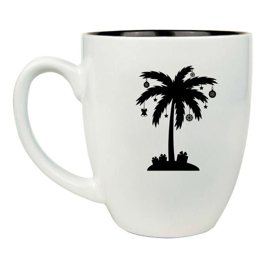 Palm Tree Christmas 16 oz. White Ceramic Bistro Coffee Mug - Holiday Gift