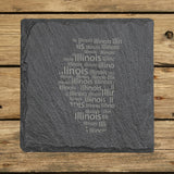 Illinois Slate Coaster Set – Engraved Natural Stone (Set of 4)