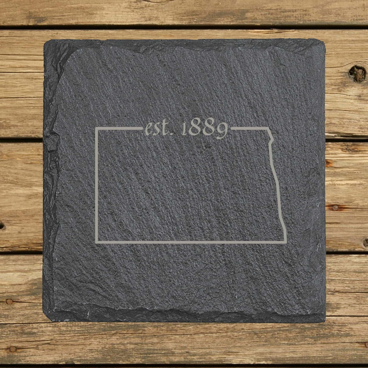 North Dakota Slate Coaster Set – Engraved Natural Stone (Set of 4)