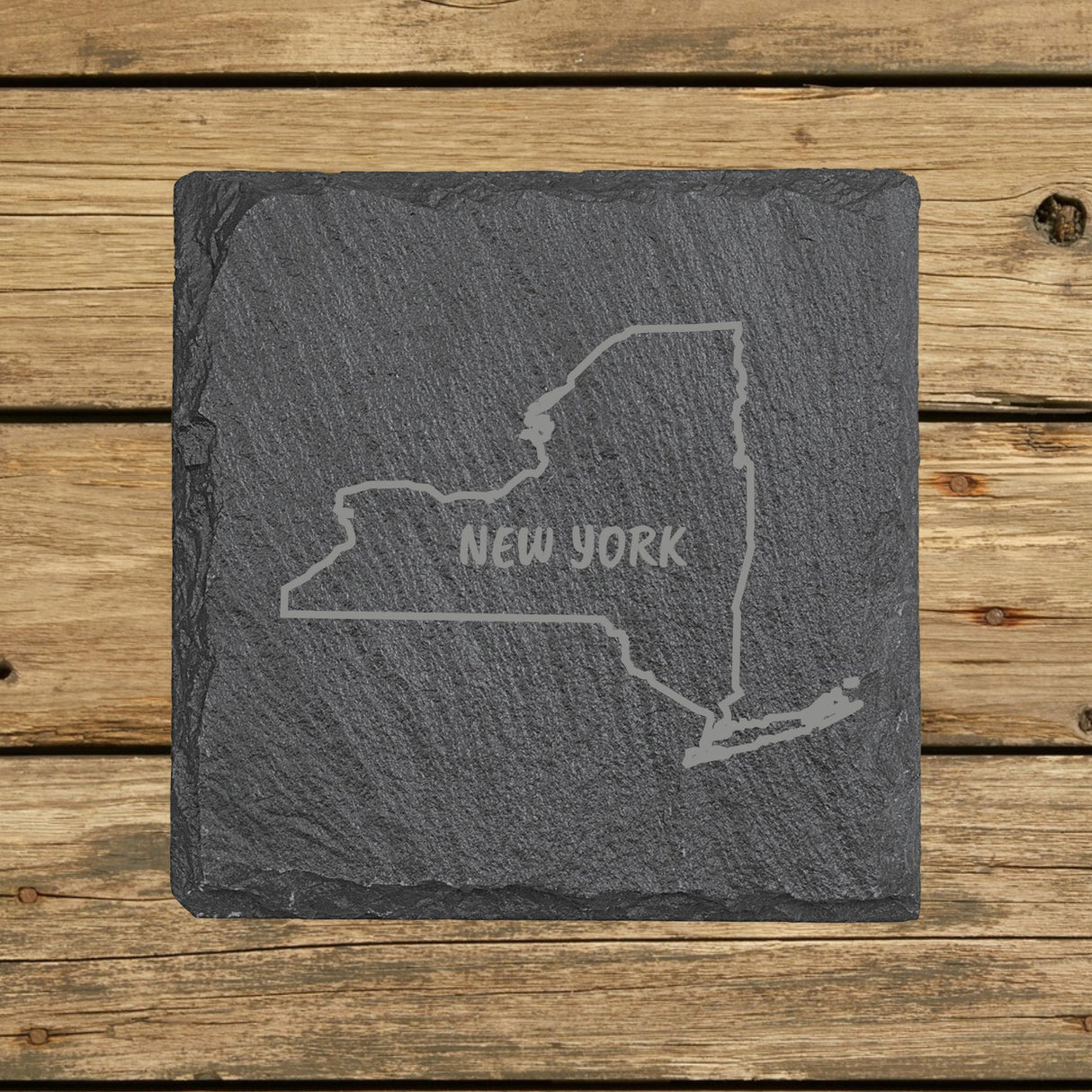 New York Slate Coaster Set – Engraved Natural Stone (Set of 4)