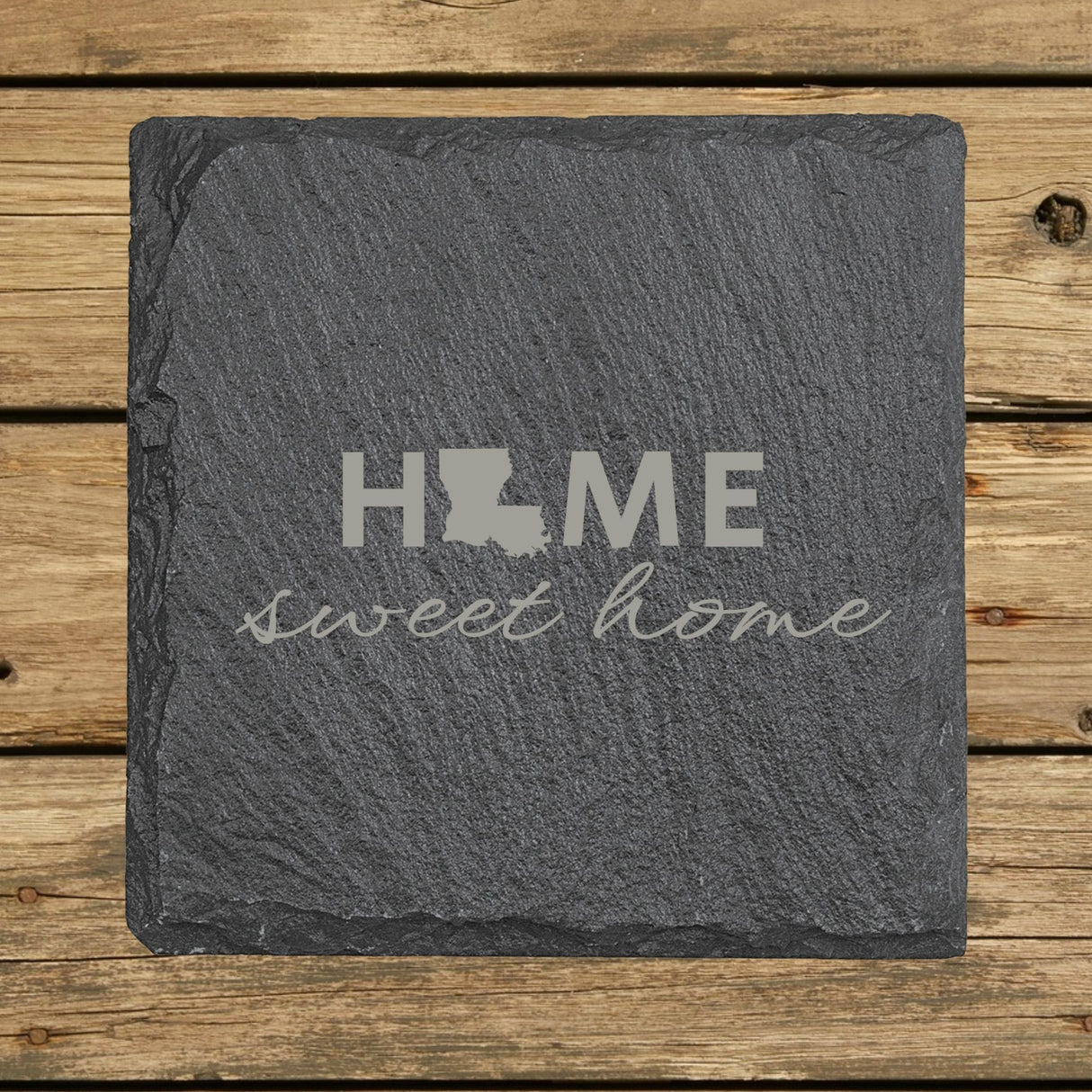 Louisiana Slate Coaster Set – Engraved Natural Stone (Set of 4)