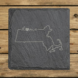 Massachusetts Slate Coaster Set – Engraved Natural Stone (Set of 4)