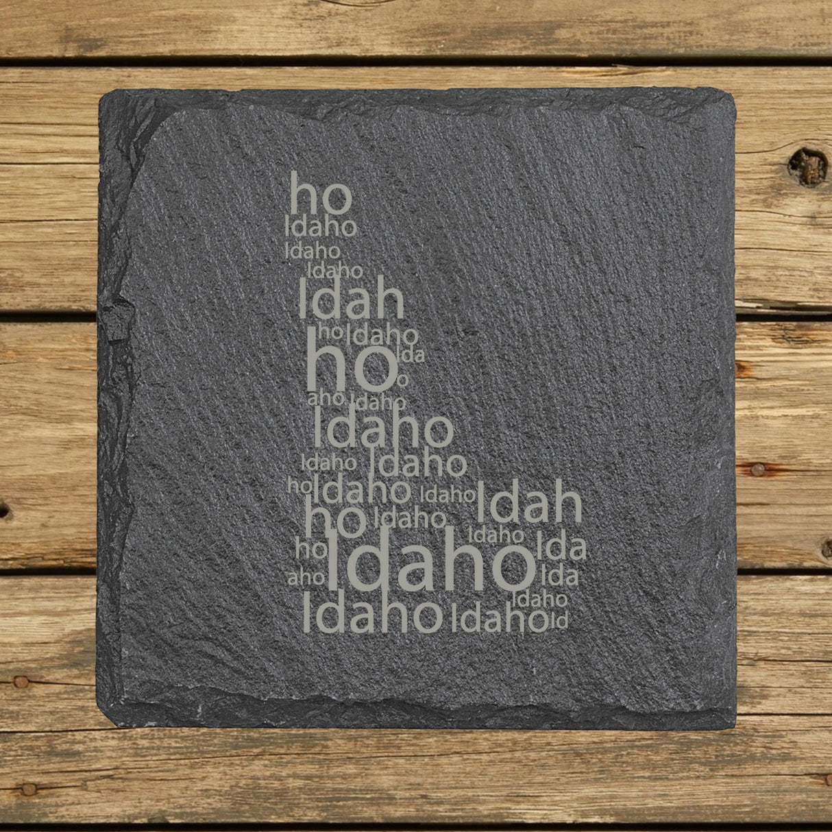 Idaho Slate Coaster Set – Engraved Natural Stone (Set of 4)