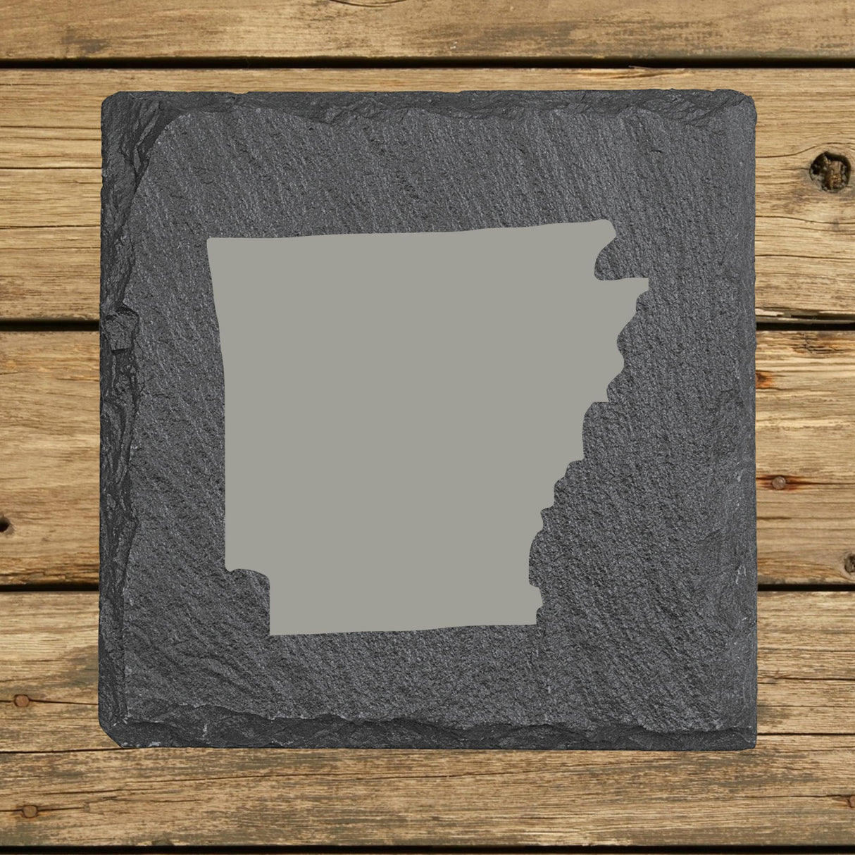 Arkansas Slate Coaster Set – Engraved Natural Stone (Set of 4)