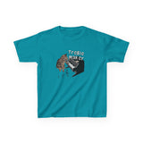 Kids Tee - Treble Maker Design Hand Drawn by Flounder's Mom, Nina Featuring Flounder the Purrmaid Playing Piano for Mouse Toy