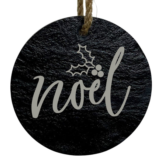 Noel 3” Round Slate Ornament - Elegant Christmas Tree Decoration