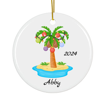 Personalized Palm Tree Christmas Ornament – Custom Ceramic Holiday Decor