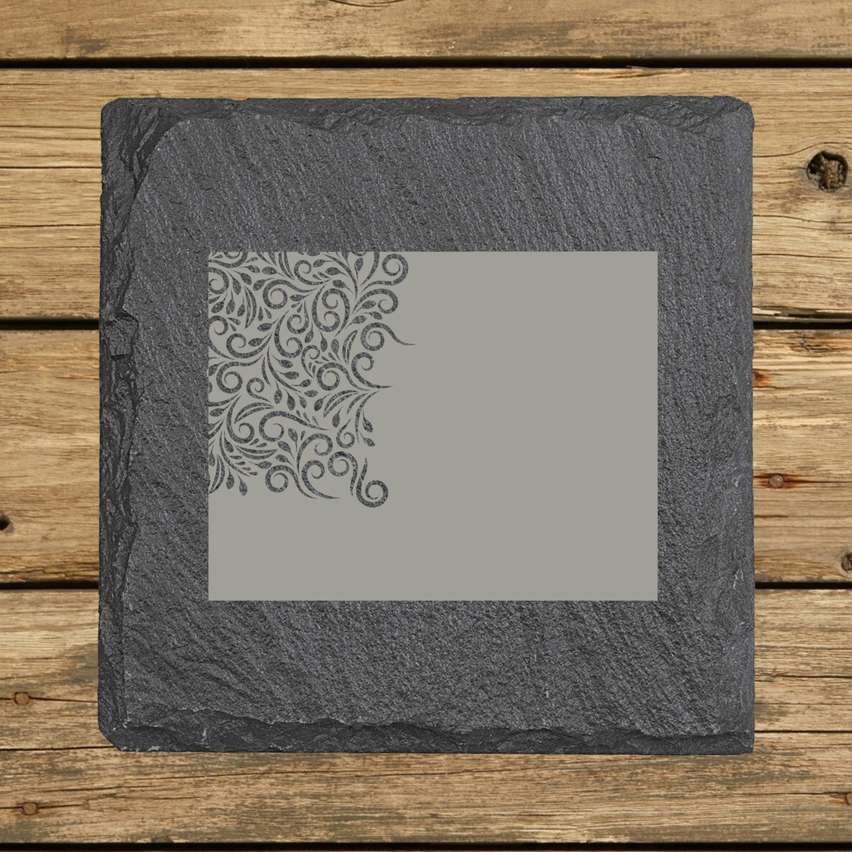 Wyoming Slate Coaster Set – Engraved Natural Stone (Set of 4)