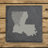 Louisiana Slate Coaster Set – Engraved Natural Stone (Set of 4)