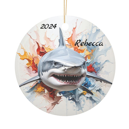 Personalized Shark Christmas Ornament – Custom Ceramic Holiday Decor