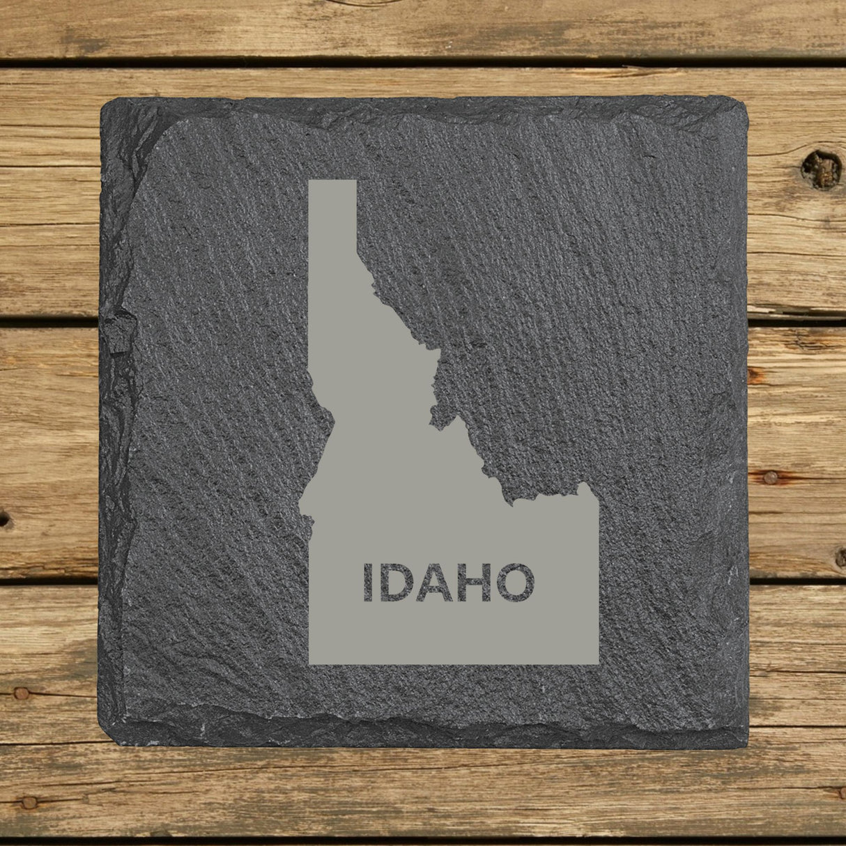 Idaho Slate Coaster Set – Engraved Natural Stone (Set of 4)