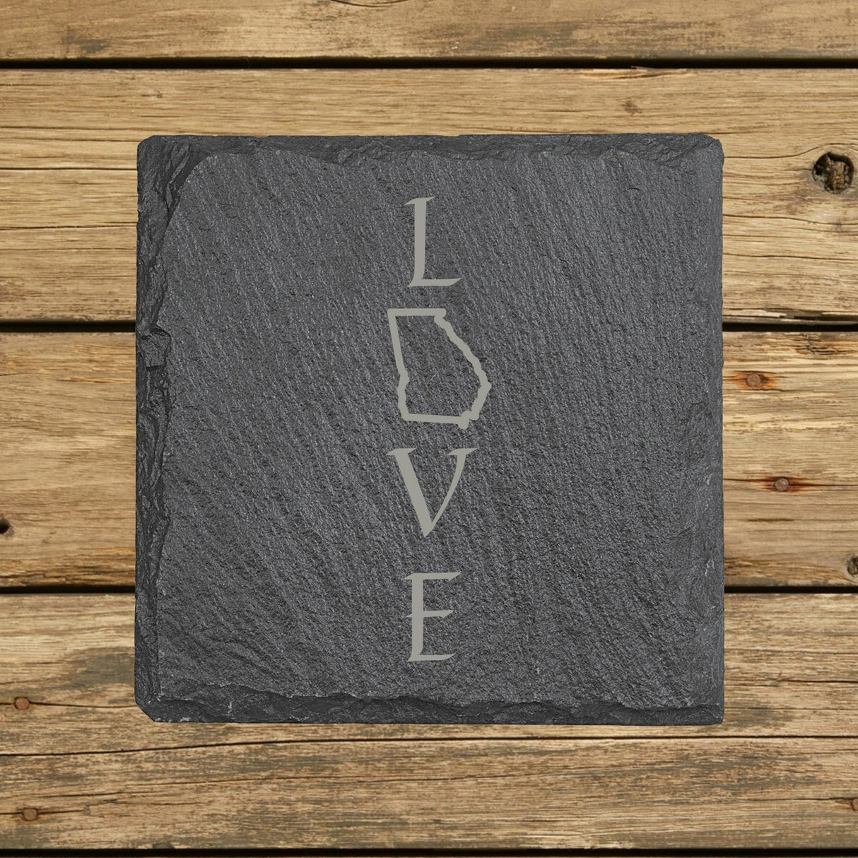 Georgia Slate Coaster Set – Engraved Natural Stone (Set of 4)