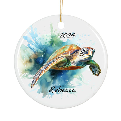 Personalized Sea Turtle Christmas Ornament – Custom Ceramic Holiday Decor