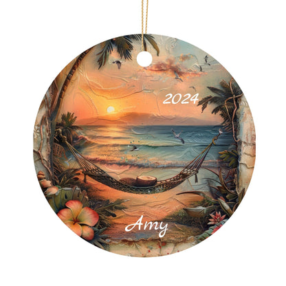 Personalized Coastal Christmas Ornament – Custom Ceramic Holiday Decor