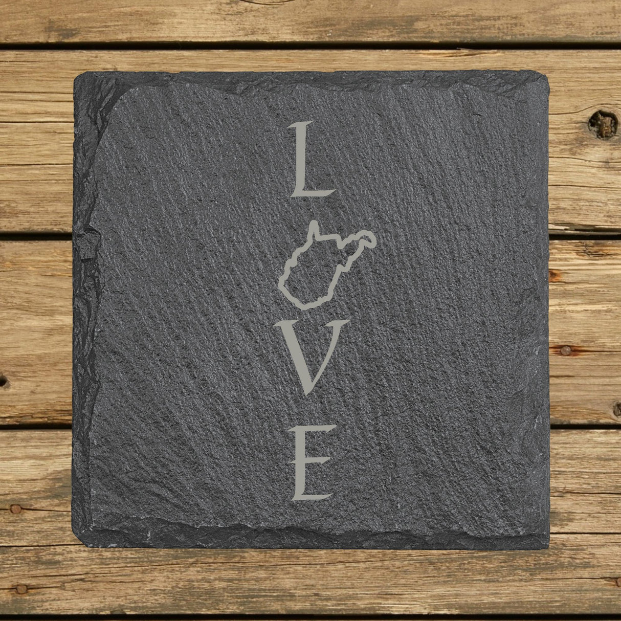 West Virginia Slate Coaster Set – Engraved Natural Stone (Set of 4)