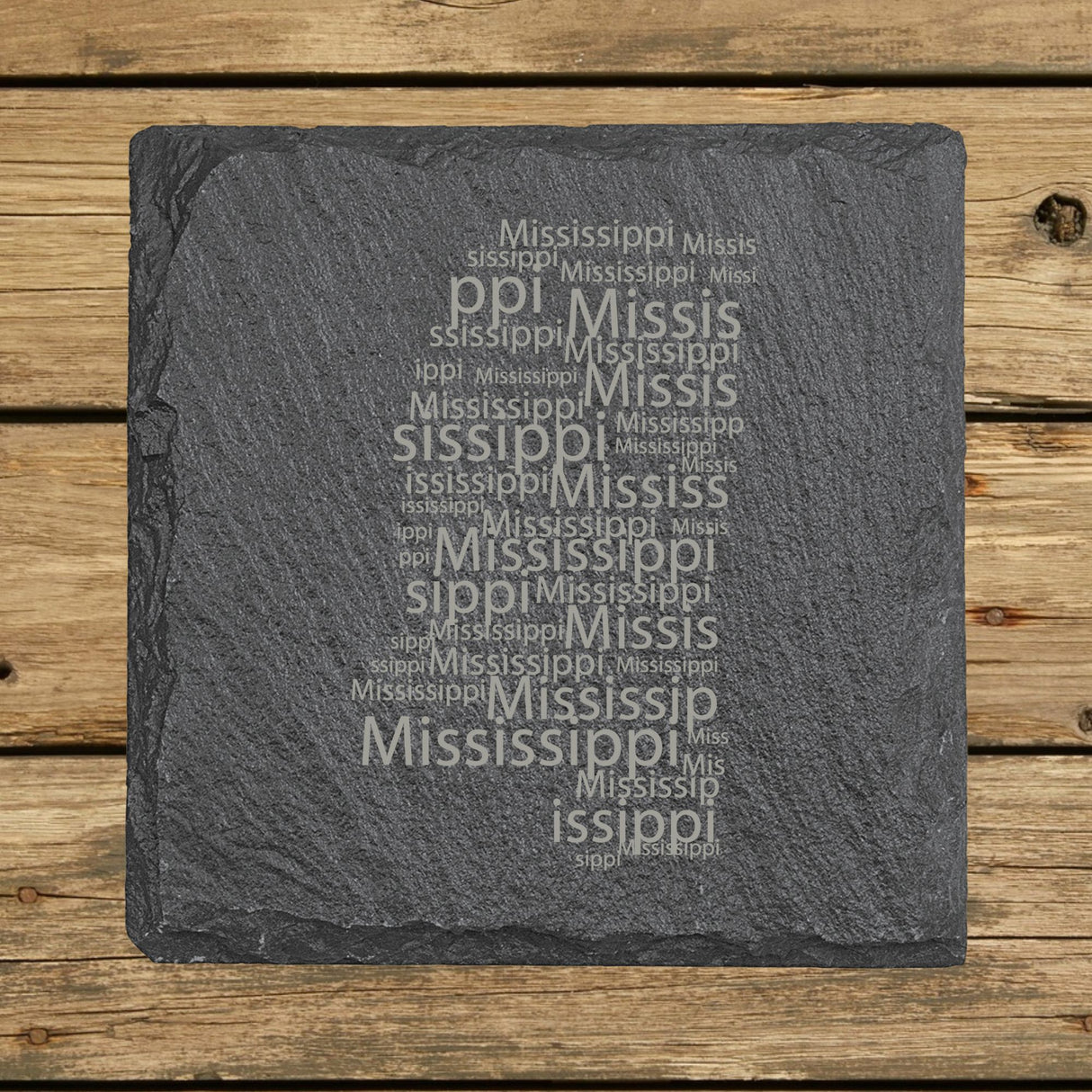 Mississippi Slate Coaster Set – Engraved Natural Stone (Set of 4)