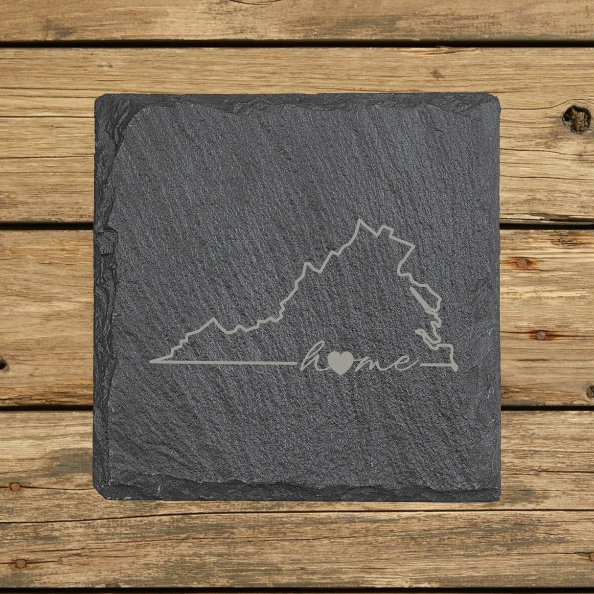 Virginia Slate Coaster Set – Engraved Natural Stone (Set of 4)
