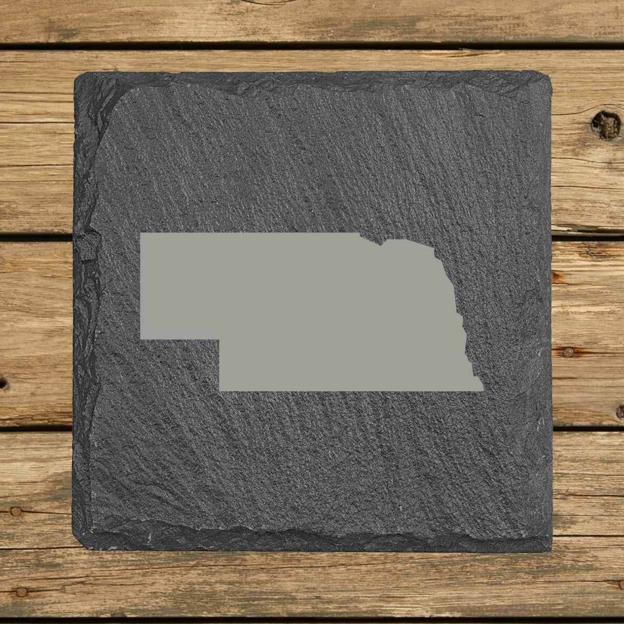 Nebraska Slate Coaster Set – Engraved Natural Stone (Set of 4)
