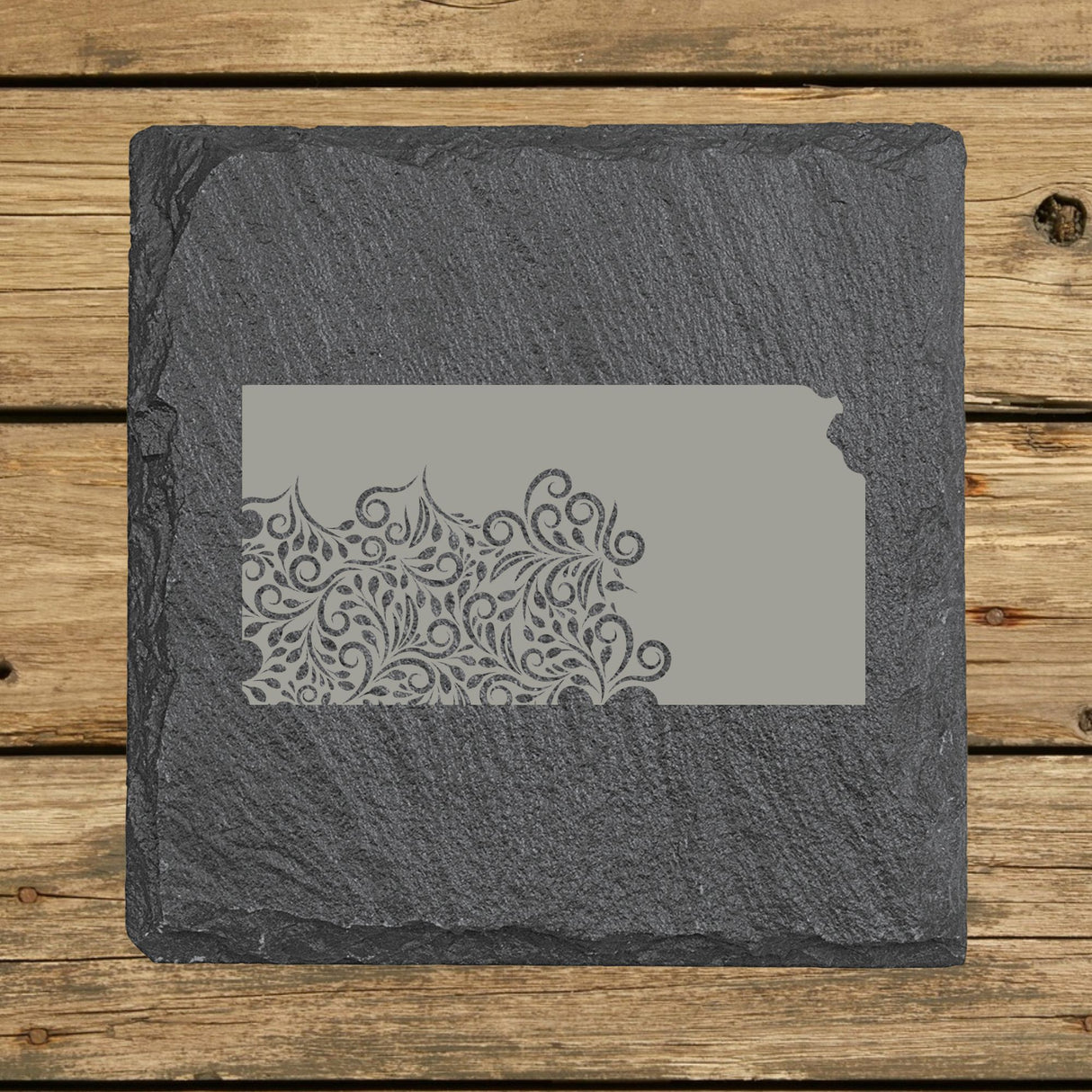 Kansas Slate Coaster Set – Engraved Natural Stone (Set of 4)