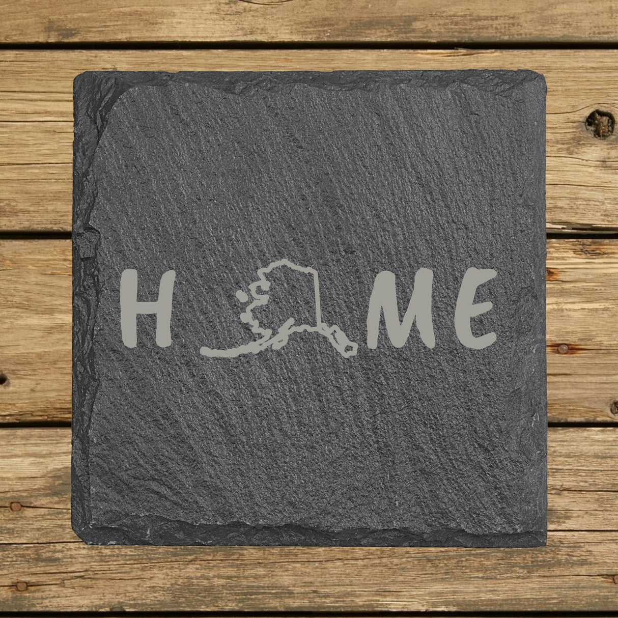 Alaska Slate Coaster Set – Engraved Natural Stone (Set of 4)