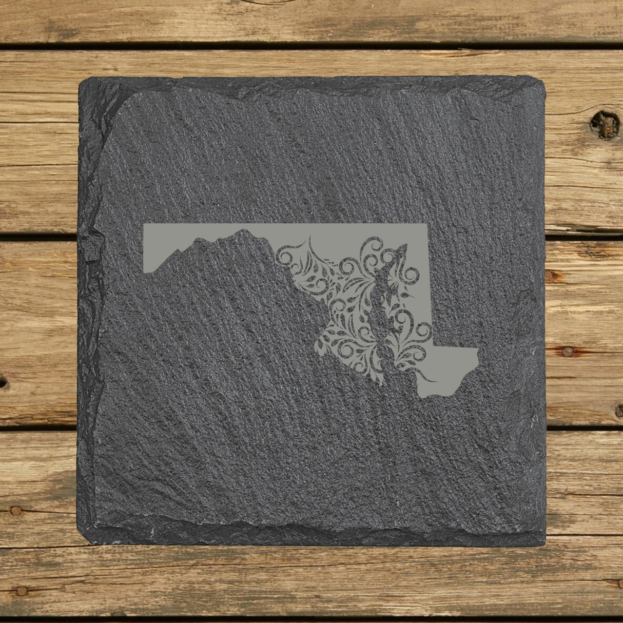 Maryland Slate Coaster Set – Engraved Natural Stone (Set of 4)