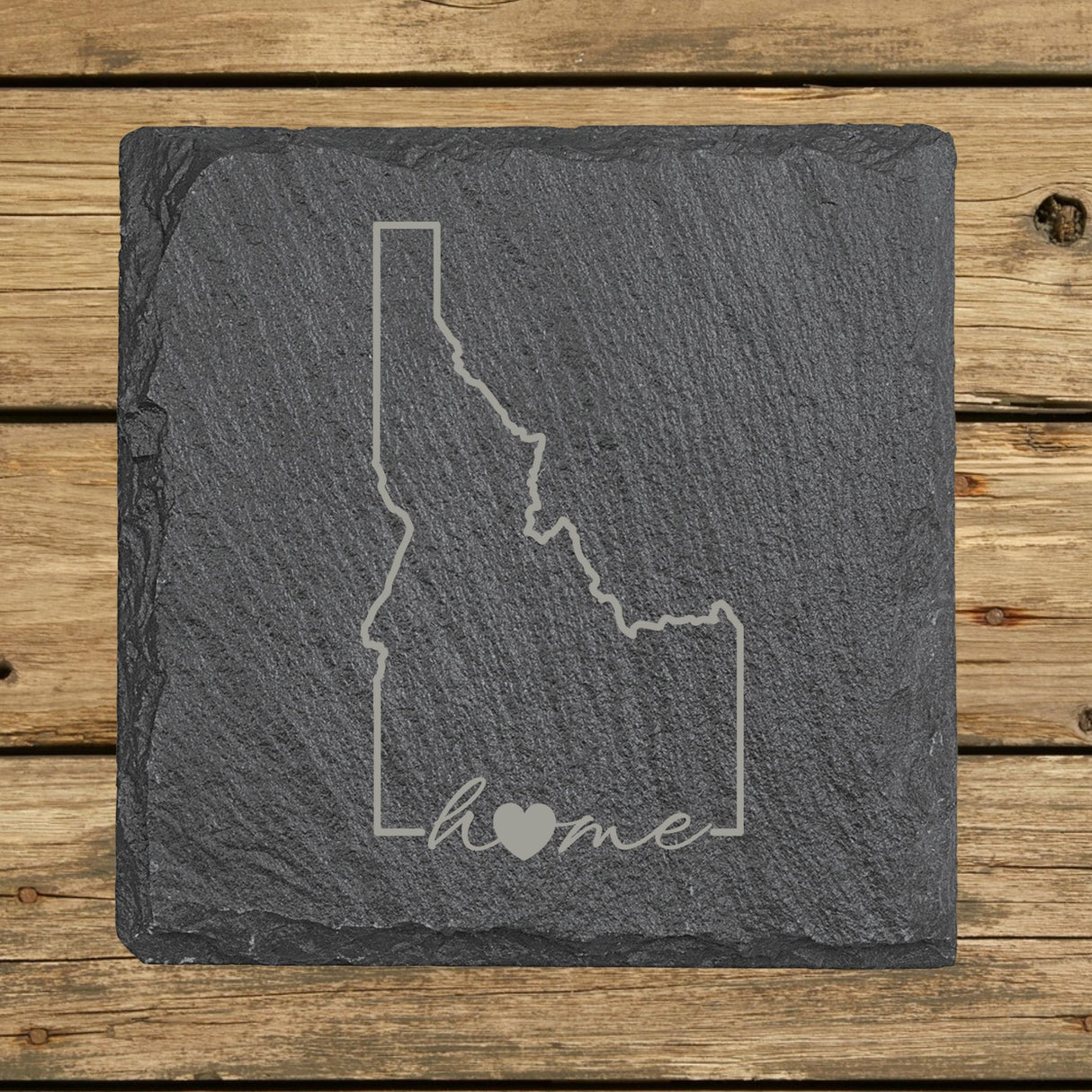 Idaho Slate Coaster Set – Engraved Natural Stone (Set of 4)