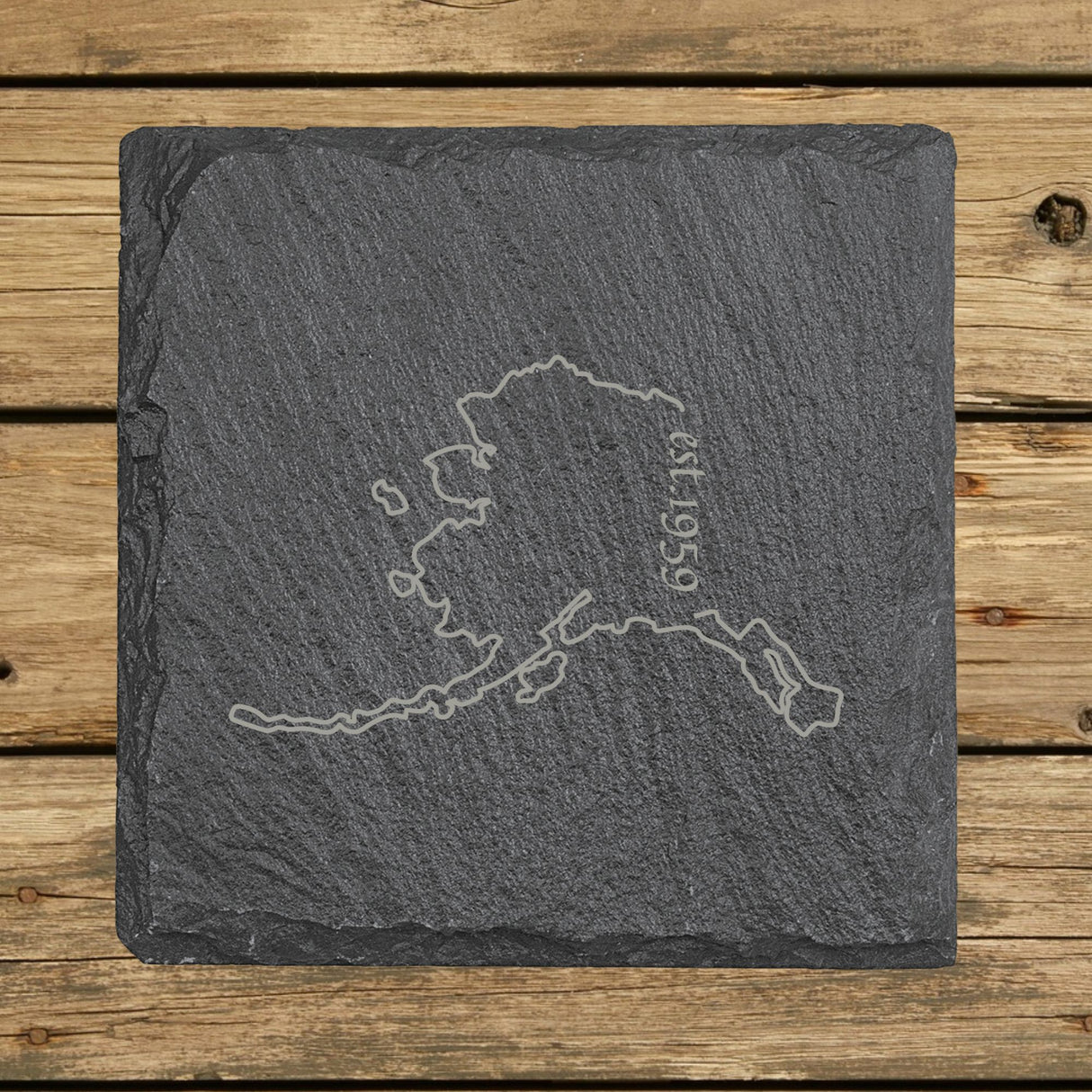 Alaska Slate Coaster Set – Engraved Natural Stone (Set of 4)