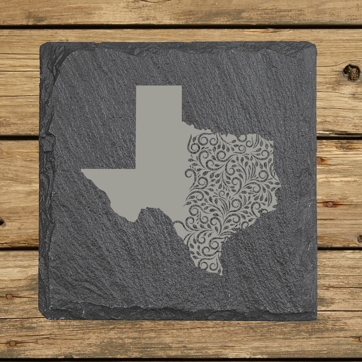 Texas Slate Coaster Set – Engraved Natural Stone (Set of 4)