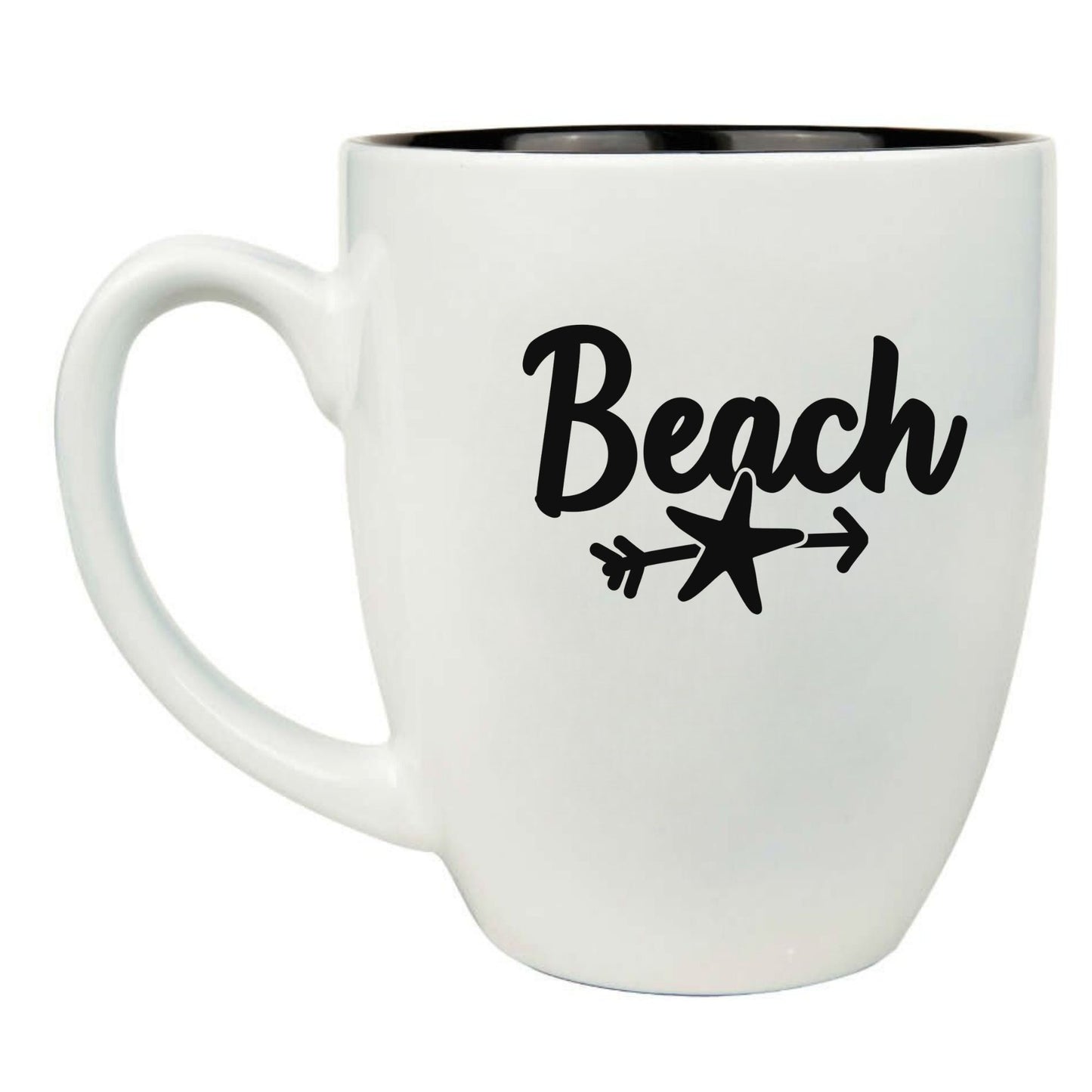 Beach 16 oz. White Ceramic Bistro Coffee Mug - Coastal Gift & Decor