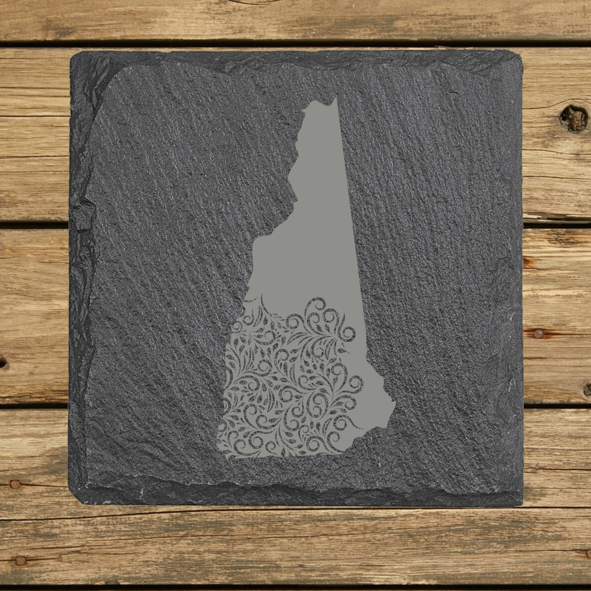 New Hampshire Slate Coaster Set – Engraved Natural Stone (Set of 4)