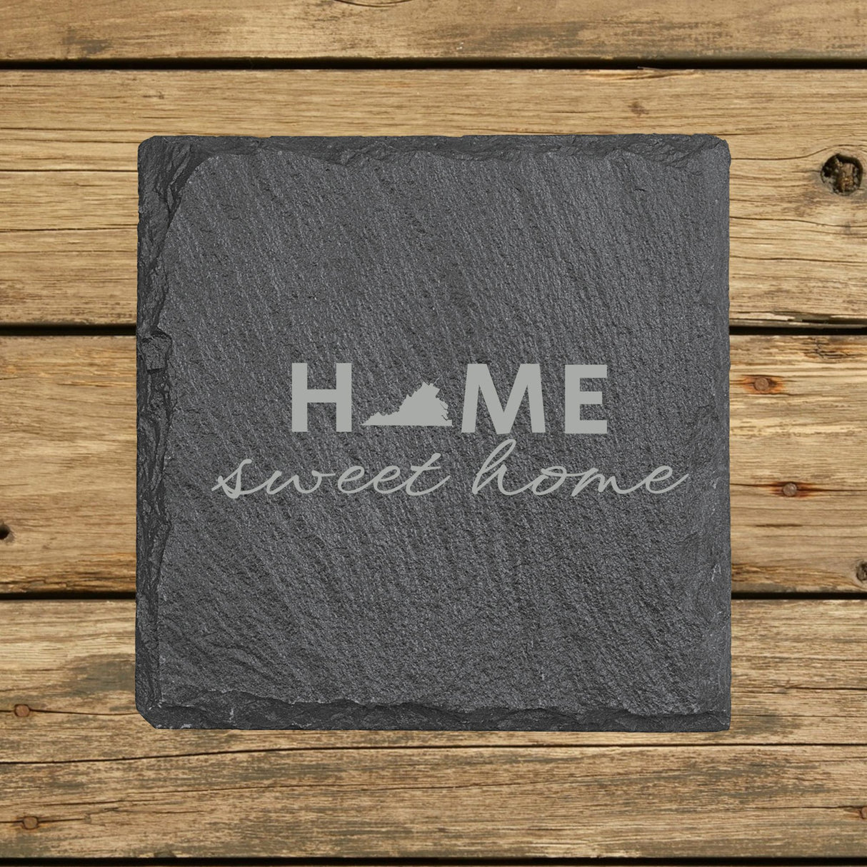Virginia Slate Coaster Set – Engraved Natural Stone (Set of 4)