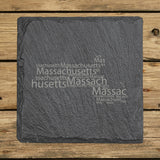 Massachusetts Slate Coaster Set – Engraved Natural Stone (Set of 4)