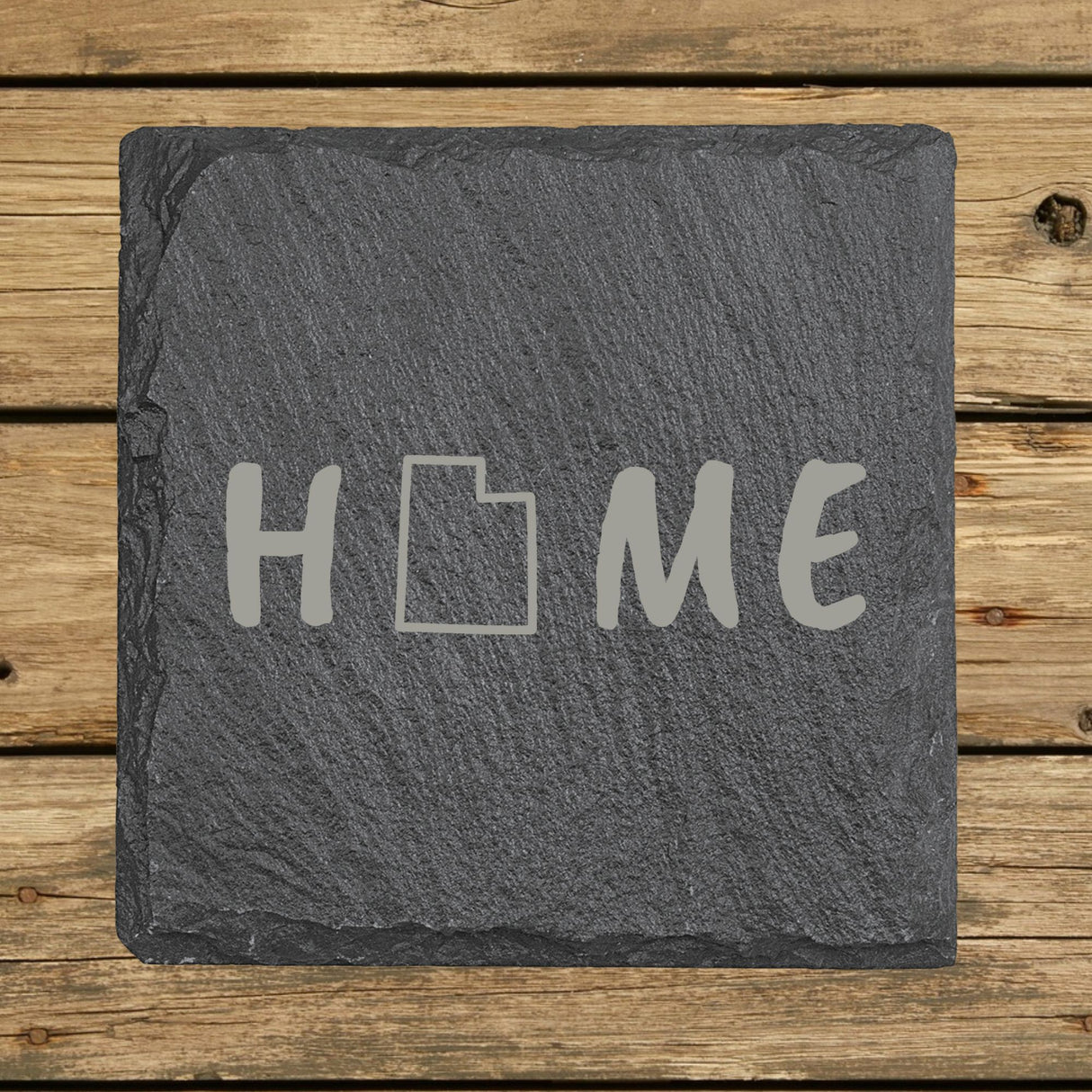 Utah Slate Coaster Set – Engraved Natural Stone (Set of 4)