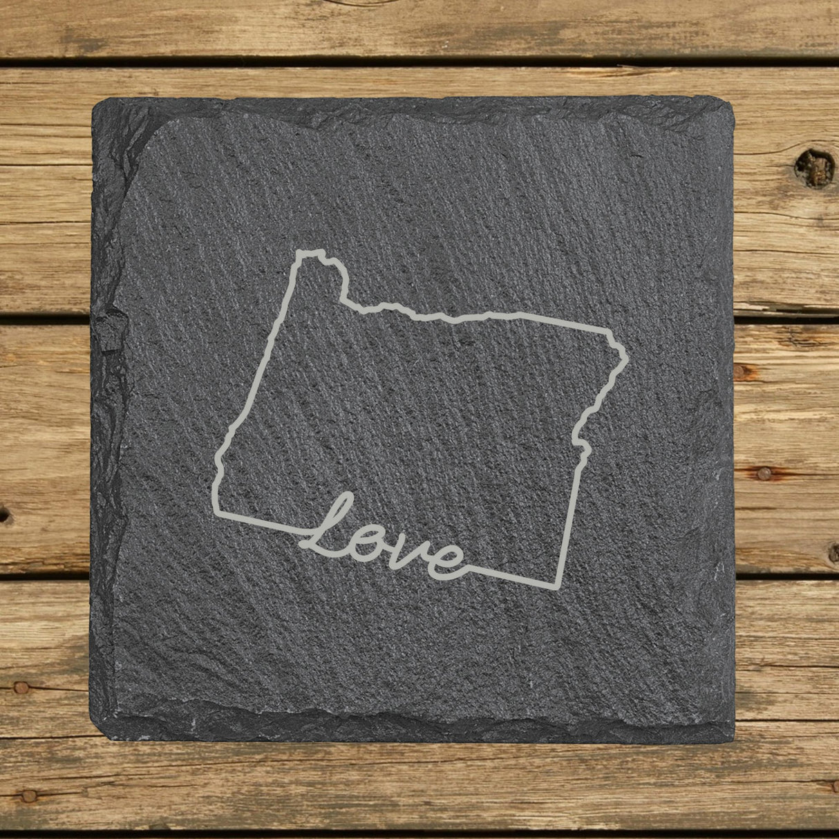 Oregon Slate Coaster Set – Engraved Natural Stone (Set of 4)