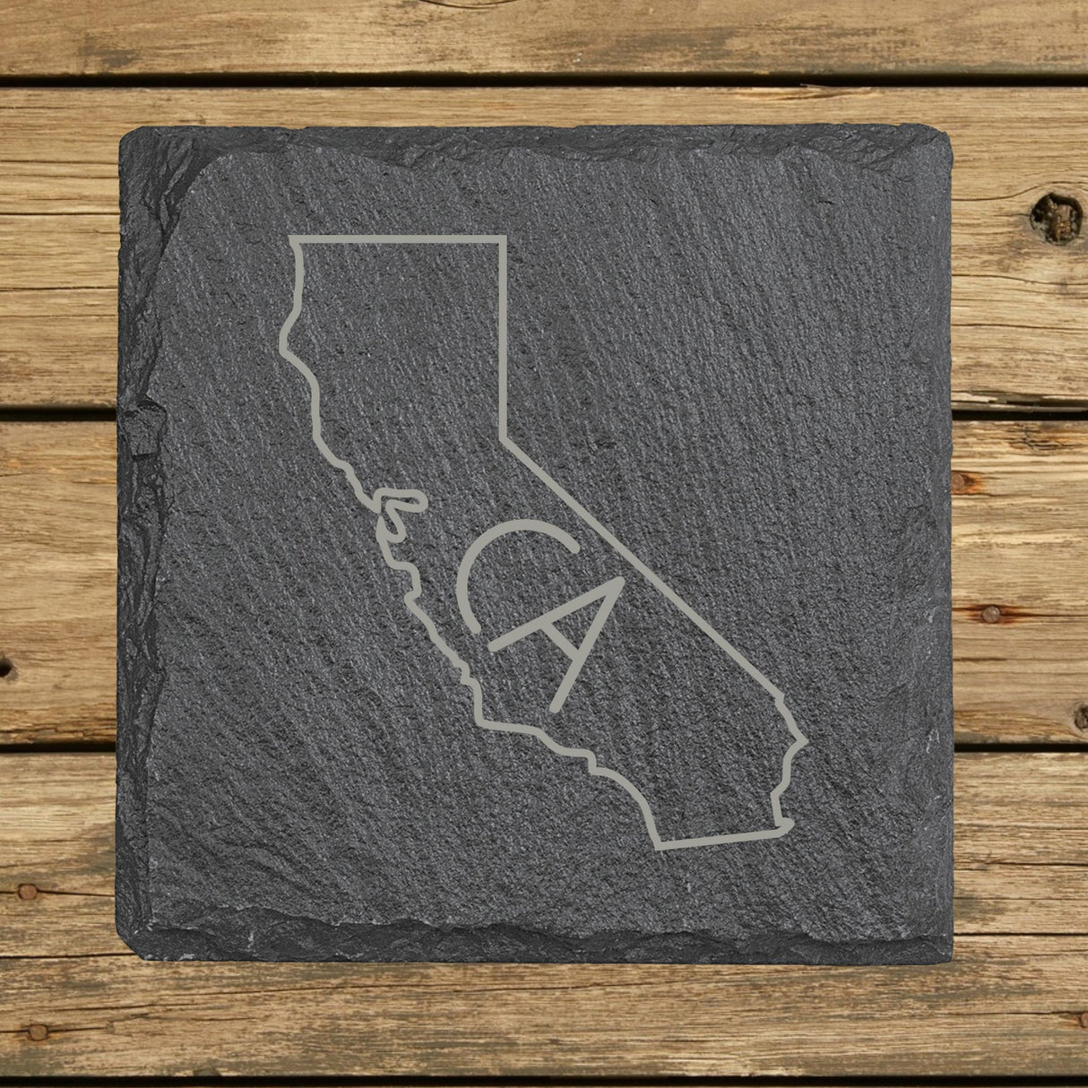 California Slate Coaster Set – Engraved Natural Stone (Set of 4)