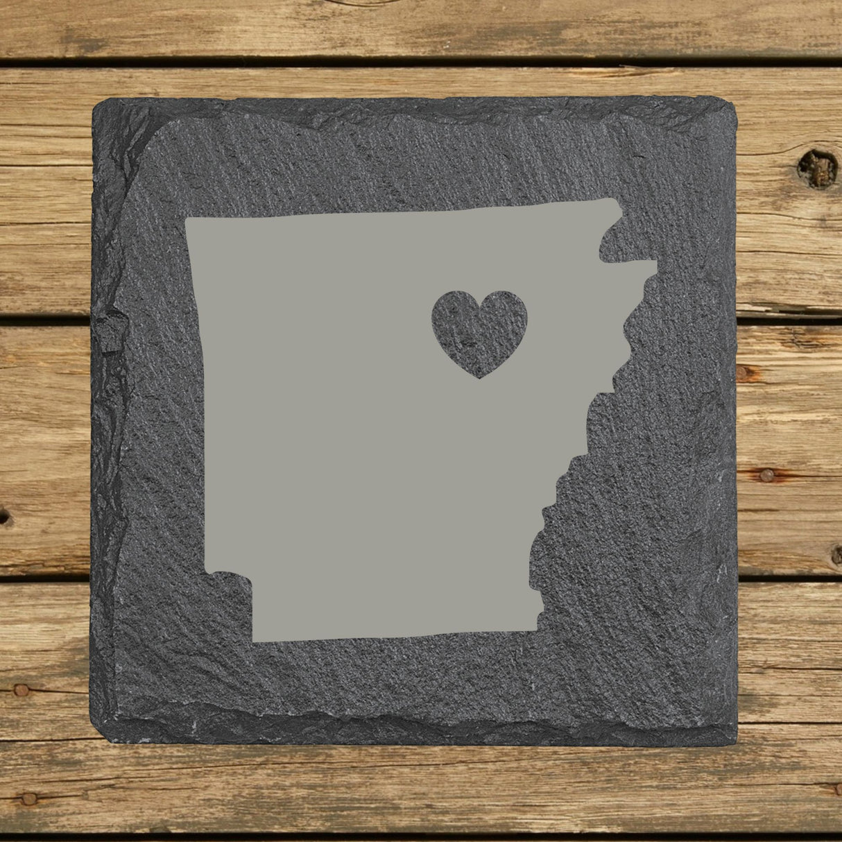 Arkansas Slate Coaster Set – Engraved Natural Stone (Set of 4)