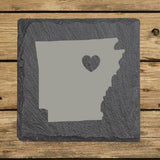 Arkansas Slate Coaster Set – Engraved Natural Stone (Set of 4)