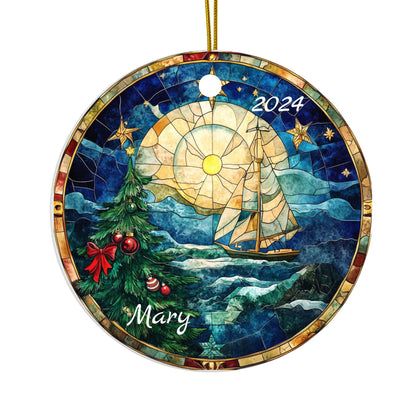 Personalized Coastal Christmas Ornament – Custom Ceramic Holiday Decor