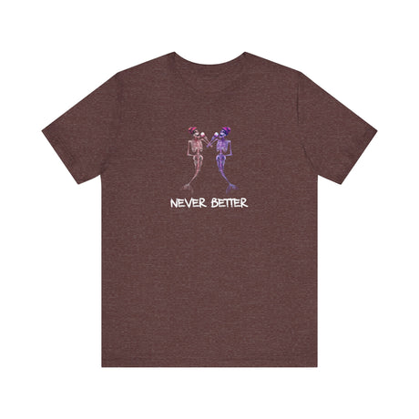 Never Better mermaid skeletons wine tee in heather maroon