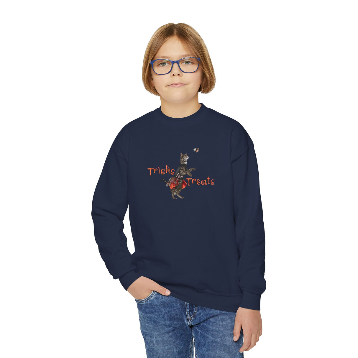 Tricks for Treats Youth Crewneck Sweatshirt — Flounder in Halloween Bravery Tutu Ballet Design
