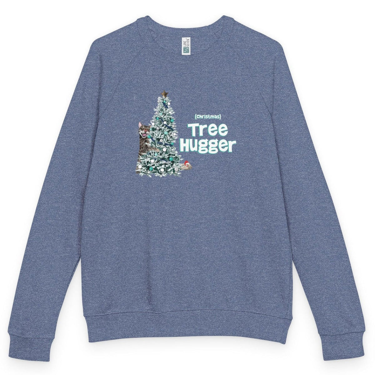 Christmas Tree Hugger raglan crewneck - Heather Denim