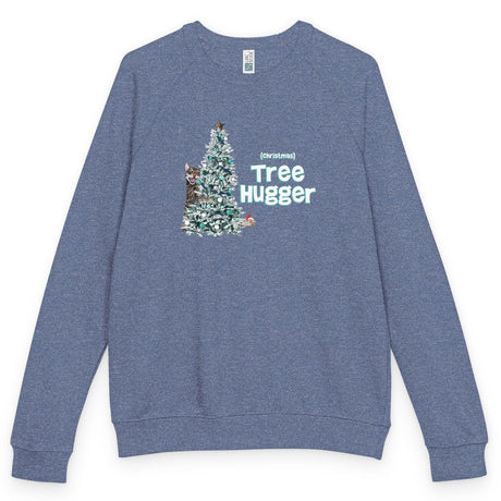 Christmas Tree Hugger raglan crewneck - Heather Denim