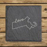 Massachusetts Slate Coaster Set – Engraved Natural Stone (Set of 4)