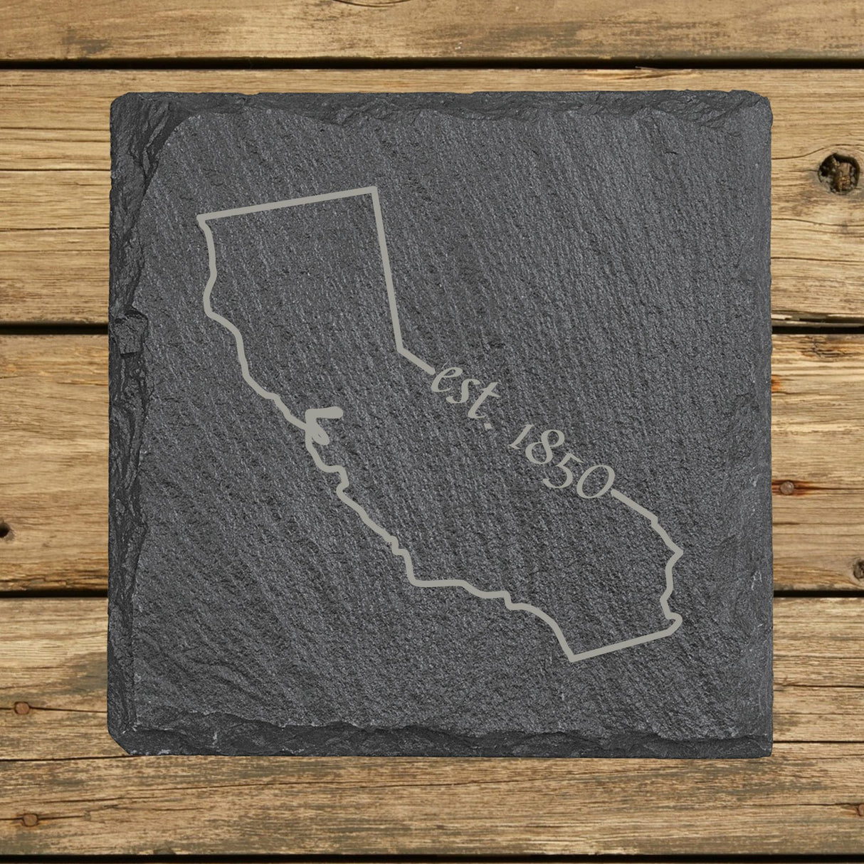 California Slate Coaster Set – Engraved Natural Stone (Set of 4)