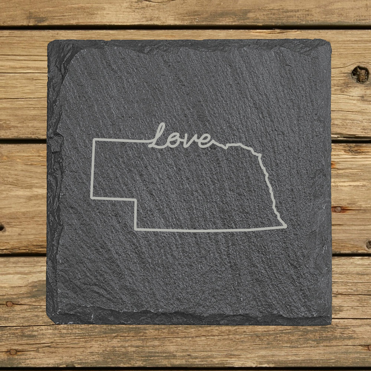 Nebraska Slate Coaster Set – Engraved Natural Stone (Set of 4)