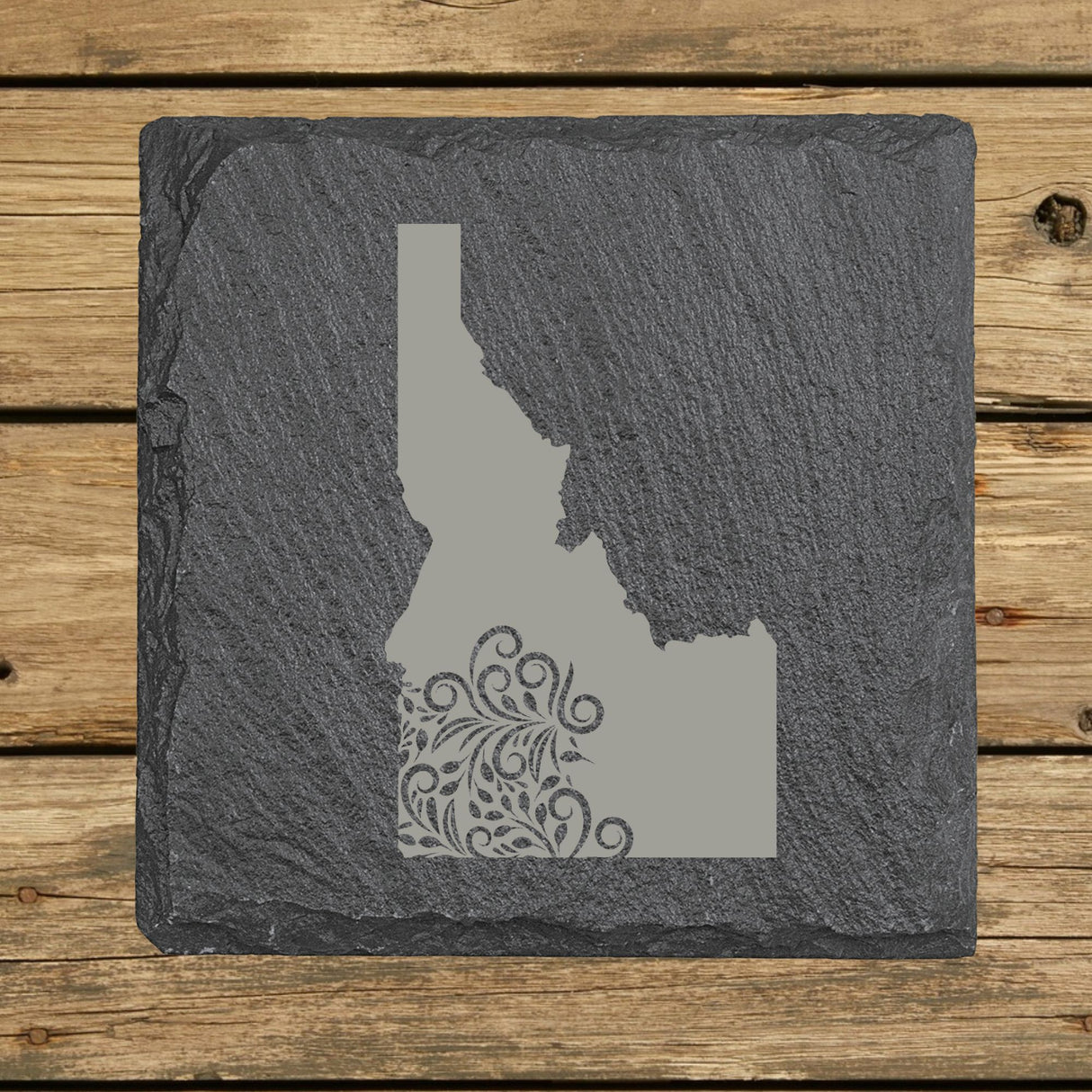 Idaho Slate Coaster Set – Engraved Natural Stone (Set of 4)