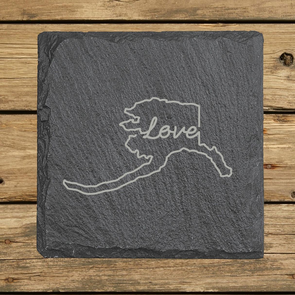 Alaska Slate Coaster Set – Engraved Natural Stone (Set of 4)